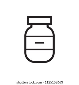 Drug icon, capsule bottle vector sign design illustration.
