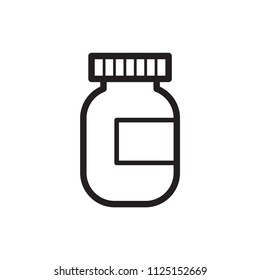 Drug icon, capsule bottle vector sign design illustration.