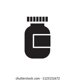Drug icon, capsule bottle vector sign design illustration.