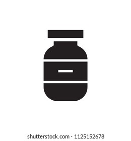Drug icon, capsule bottle vector sign design illustration.