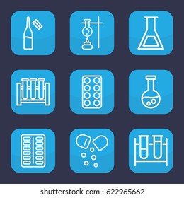 Drug icon. set of 9 outline drug icons such as test tube, pill