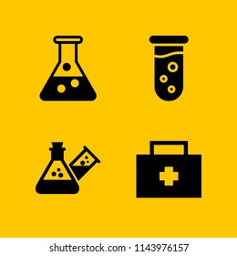 drug icon set with first aid kit, test tube and flask vector icons for web and graphic design