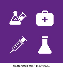 drug icon set with full test tube, syringe and medical kit vector icons for web and graphic design