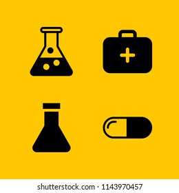 drug icon set with pill, flask and medical kit vector icons for web and graphic design