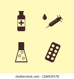 drug icon. drug vector icons set medicine bottle, test tube, blister pack and syringe