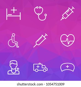 Drug icons line style set with disabled, syringe, medic and other stethoscope  elements. Isolated vector illustration drug icons.