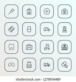 Drug icons line style set with vitamin, pills, claw and other antibiotic elements. Isolated vector illustration drug icons.