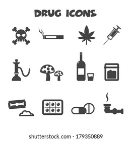 drug icons, mono vector symbols