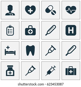 Drug Icons Set. Collection Of Ache, Heal, Claw And Other Elements. Also Includes Symbols Such As Syringe, Tooth, Hospital.