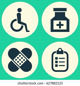 Drug Icons Set. Collection Of Bandage, Handicapped, Drug Elements. Also Includes Symbols Such As Handicapped, Capsule, Drug.