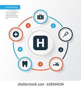 Drug Icons Set. Collection Of Copter, Claw, Spike And Other Elements. Also Includes Symbols Such As Antibiotic, Sign, Cure.