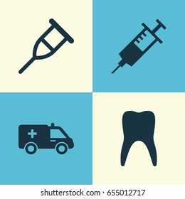 Drug Icons Set. Collection Of First-Aid, Dental , Stand Elements. Also Includes Symbols Such As Dental, Stand, Injection.