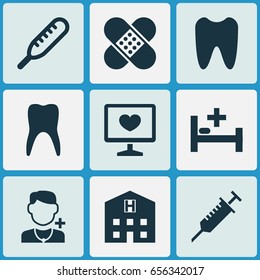 Drug Icons Set. Collection Of Peck, Claw, Physician And Other Elements. Also Includes Symbols Such As Teeth, Retreat, Peck.