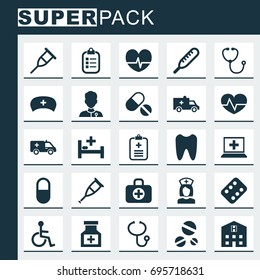 Drug Icons Set. Collection Of Pellet , Stand, Pills Elements. Also Includes Symbols Such As Drug, Invalid, Medicament.