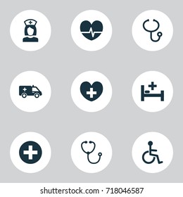 Drug Icons Set. Collection Of Plus, Tent, Rhythm And Other Elements. Also Includes Symbols Such As Heartbeat, Pharmacy, Rhythm.