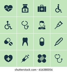 Drug Icons Set. Collection Of Review, Physician, Spike And Other Elements. Also Includes Symbols Such As Pill, Physician, Aid.