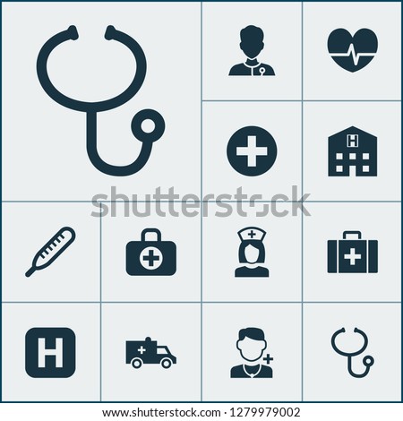 Drug icons set with doctor, case, medic and other mercury elements. Isolated vector illustration drug icons.