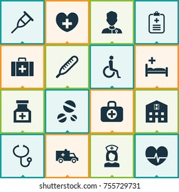 Drug Icons Set. Includes Icons Such As Heal, Bus, Mercury And Other.