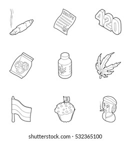 Drug icons set. Outline illustration of 9 drug vector icons for web