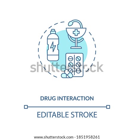 Drug interaction concept icon. Medication taking idea thin line illustration. Energy drinks side effects. Possible toxicity. Vector isolated outline RGB color drawing. Editable stroke