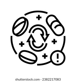 drug interaction pharmacist line icon vector. drug interaction pharmacist sign. isolated contour symbol black illustration