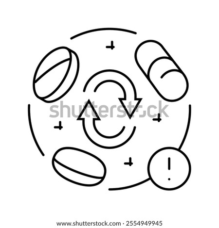 drug interaction pharmacist line icon vector. drug interaction pharmacist sign. isolated contour symbol black illustration