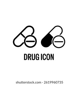 Drug Line Style Vector Icon Black with White Background Flat Design Illustration