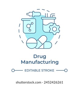 Drug manufacturing soft blue concept icon. Pharmaceutical products, quality control. Round shape line illustration. Abstract idea. Graphic design. Easy to use in infographic, article