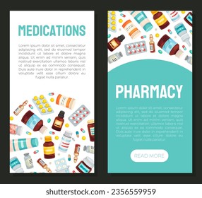 Drug and Medicine Banner Design with Pill and Tablets Vector Template