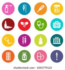 Drug medicine icons set vector colorful circles isolated on white background 