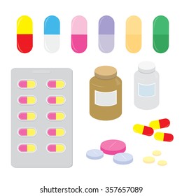 Drug Medicine Panel Pill Dose Capsule Heal Treatment Cartoon Vector