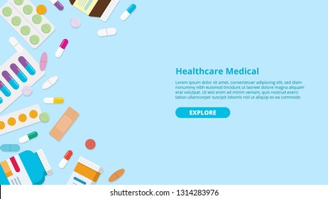 drug or medicine pills template banner with free space of text - vector illustration