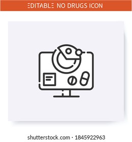 Drug monitoring line icon. Telemedicine. Online pharmacy. International day against drug abuse. Buying drugs in internet. Drug addiction. Isolated vector illustration. Editable stroke 