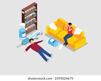 Drug Overdose and Addiction Crisis 3d flat vector illustrations