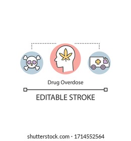 Drug overdose concept icon. Psychoactive substance dependance consequence idea thin line illustration. Weed smoking side effect. Vector isolated outline RGB color drawing. Editable stroke