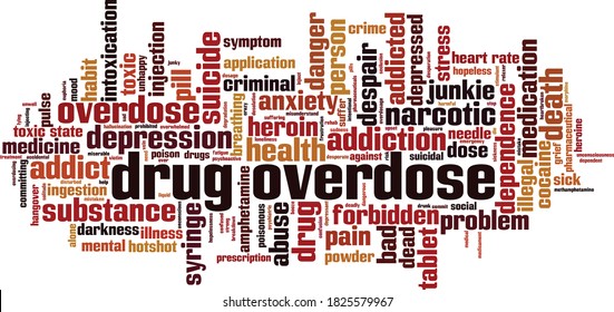 Drug overdose word cloud concept. Collage made of words about drug overdose. Vector illustration