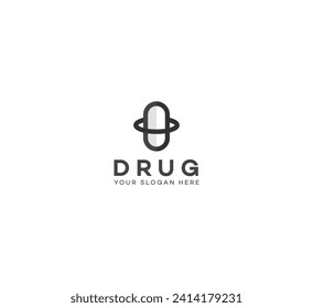 Drug, Pill, Capsule planet  logo design template. Vector medical tablet logotype pharmacy logo design.