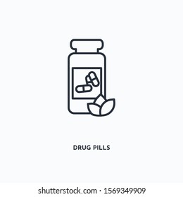 drug pills outline icon. Simple linear element illustration. Isolated line drug pills icon on white background. Thin stroke sign can be used for web, mobile and UI.