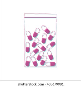 Drug Pills In Plastic Bag With Zipper Simple Icon On White Background