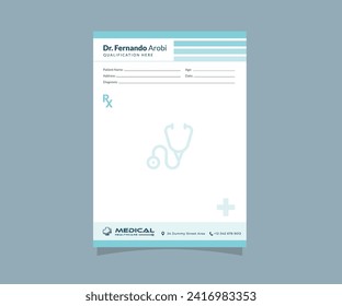 Drug prescription pad template design, blank rx medical form a4 vector