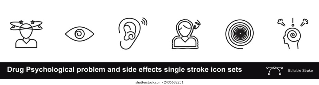 Drug Psychological problem and side effects single stroke icon sets