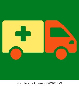 Drug Shipment vector icon. Style is bicolor flat symbol, orange and yellow colors, rounded angles, green background.