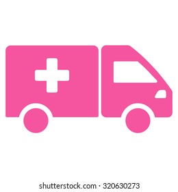 Drug Shipment vector icon. Style is flat symbol, pink color, rounded angles, white background.