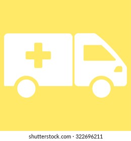 Drug Shipment vector icon. Style is flat symbol, white color, rounded angles, yellow background.