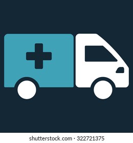 Drug Shipment vector icon. Style is bicolor flat symbol, blue and white colors, rounded angles, dark blue background.