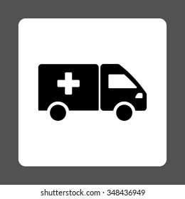 Drug Shipping vector icon. Style is flat rounded square button, black and white colors, gray background.