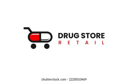 Drug Store Capsule Pill Hospital Pharmacy Car Delivery Logo Design 