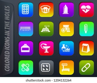 Drug store vector colored icons in the holes easily adapt to any background