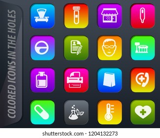 Drug store vector colored icons in the holes easily adapt to any background
