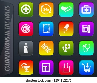 Drug store vector colored icons in the holes easily adapt to any background
